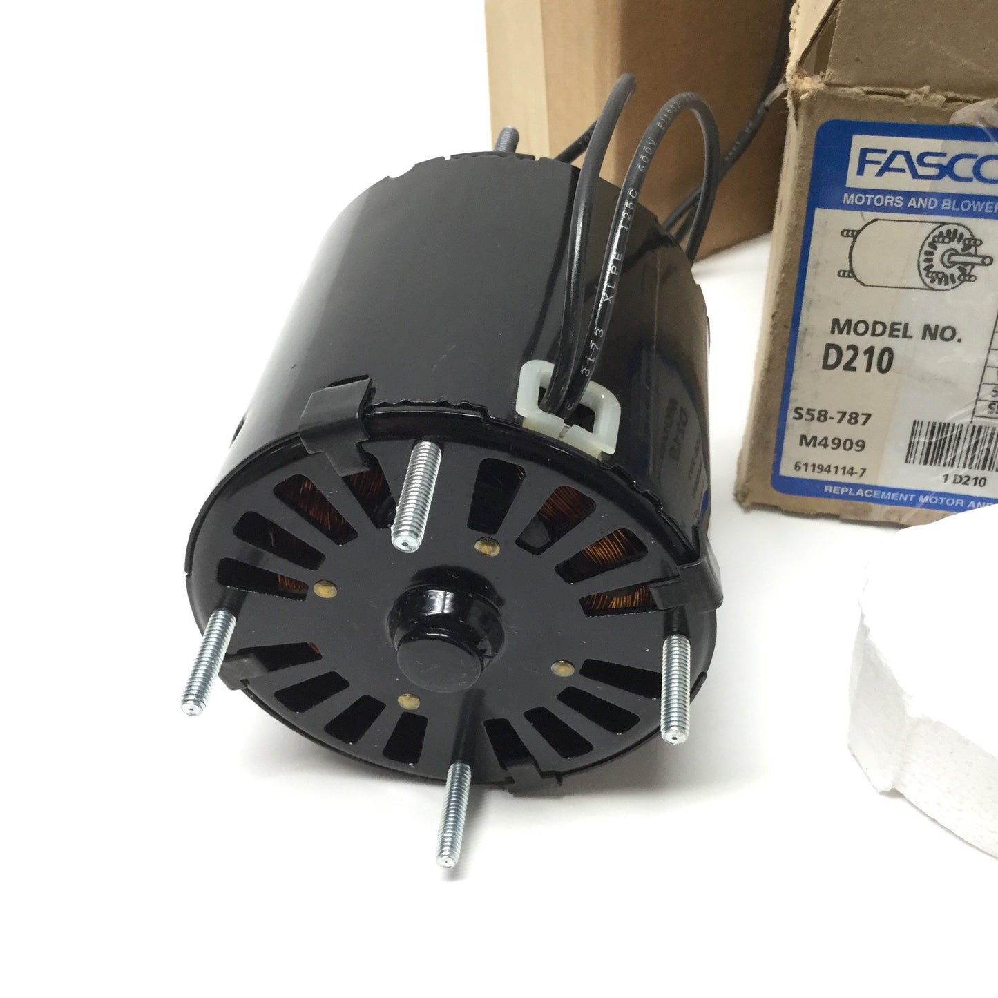 New – Open box Fasco D210 Shaded Pole AC Fan Motor 115VAC 60Hz 1.3A, 3000RPM, 1/25HP, Ø3.3"