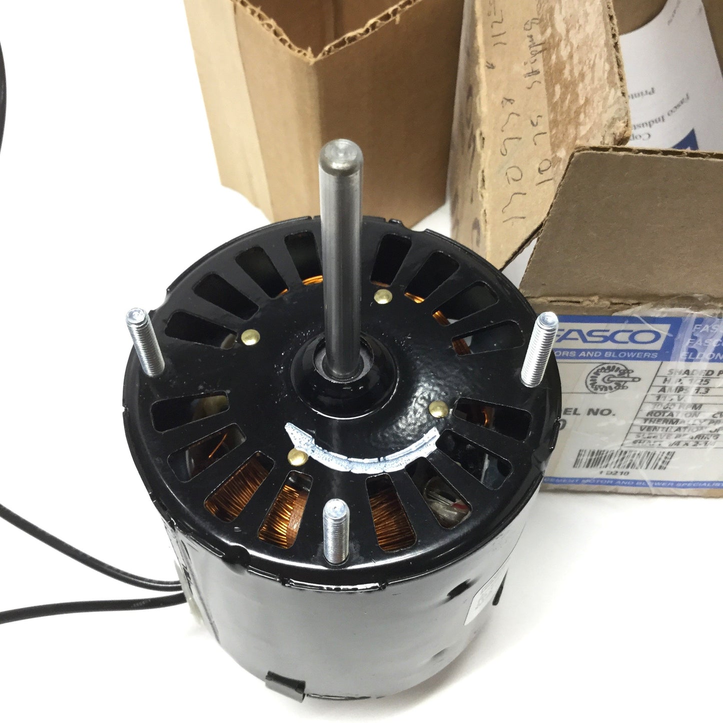 New – Open box Fasco D210 Shaded Pole AC Fan Motor 115VAC 60Hz 1.3A, 3000RPM, 1/25HP, Ø3.3"