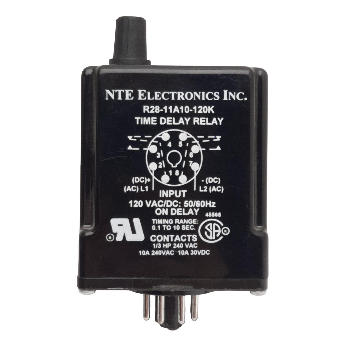 Used NTE Electronics R28-11A10-120K Time Delay Relay, 0.1-10sec Range, 120VAC/VDC In