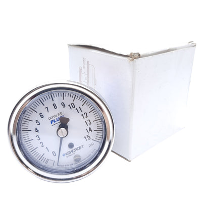 New Ashcroft 25-1009-AW-02B-15#, Duralife Pressure Gauge, 2 1/2" Dial Size, 0-15 PSI