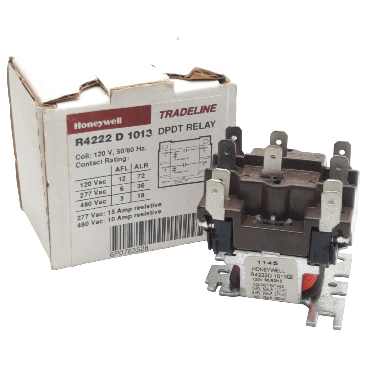 New Honeywell R4222D-1013 Switching Relay, DPDT, 10/15A 277/480VAC, 120VAC Coil