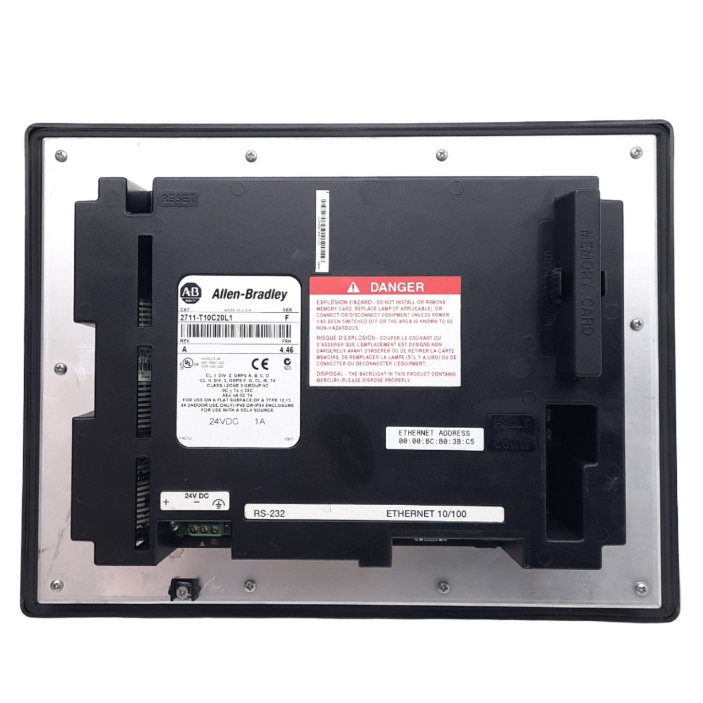 Used Allen Bradley 2711-T10C20L1 Operator Interface w/ Touchscreen, 640x480, 24VDC