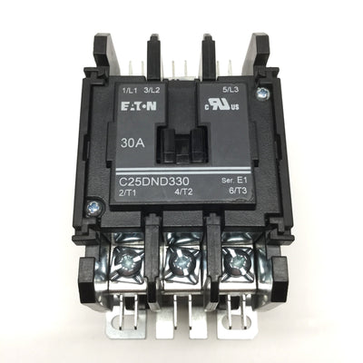 New – Open box Eaton C25DND330T Definite Purpose Contactor 600VAC 30A, 3-Pole, 24VAC Coil