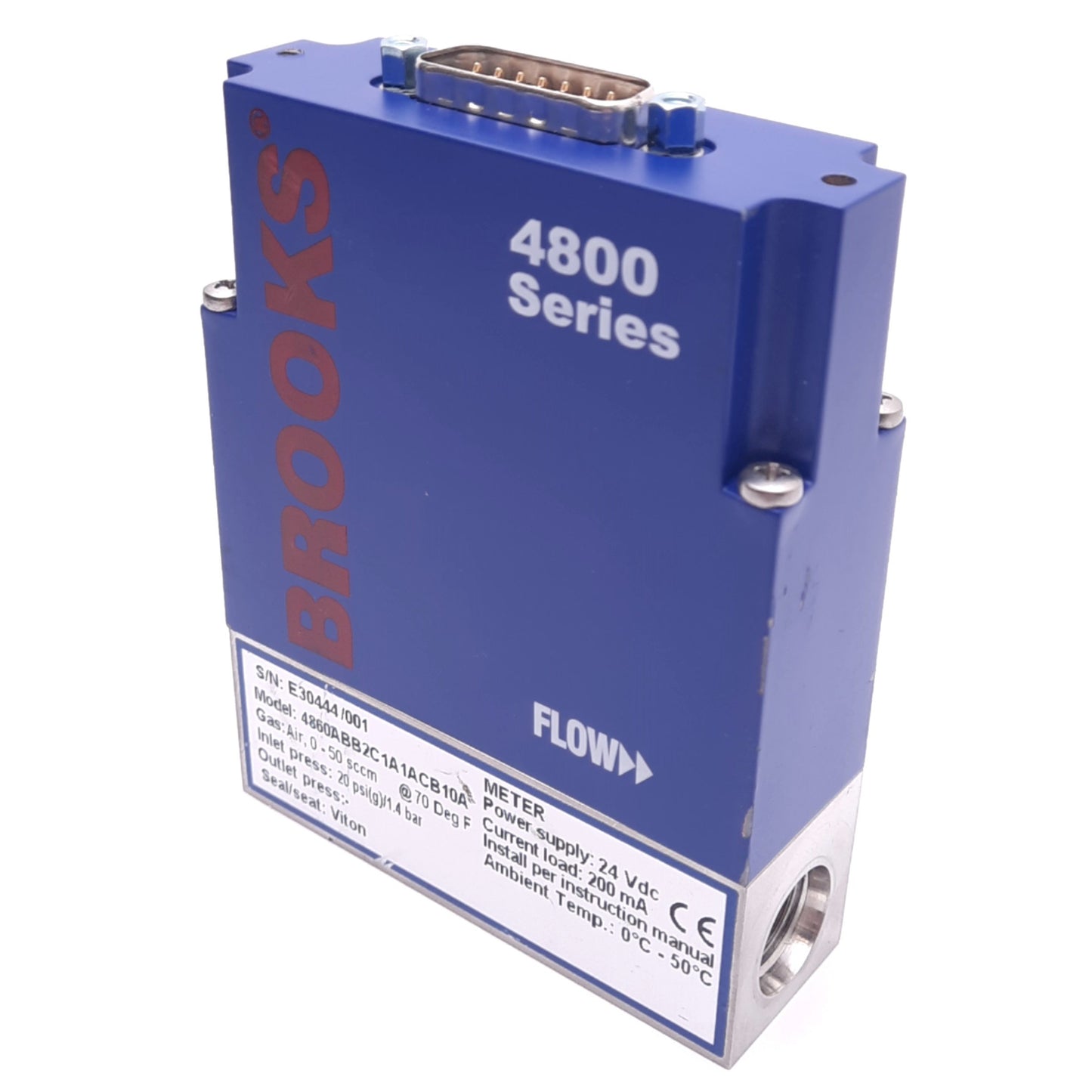 Used Brooks 4860ABB2C1A1ACB10A 4800 Series Mass Flow Meter, 10bar Max, 1/4"NPTF 24VDC