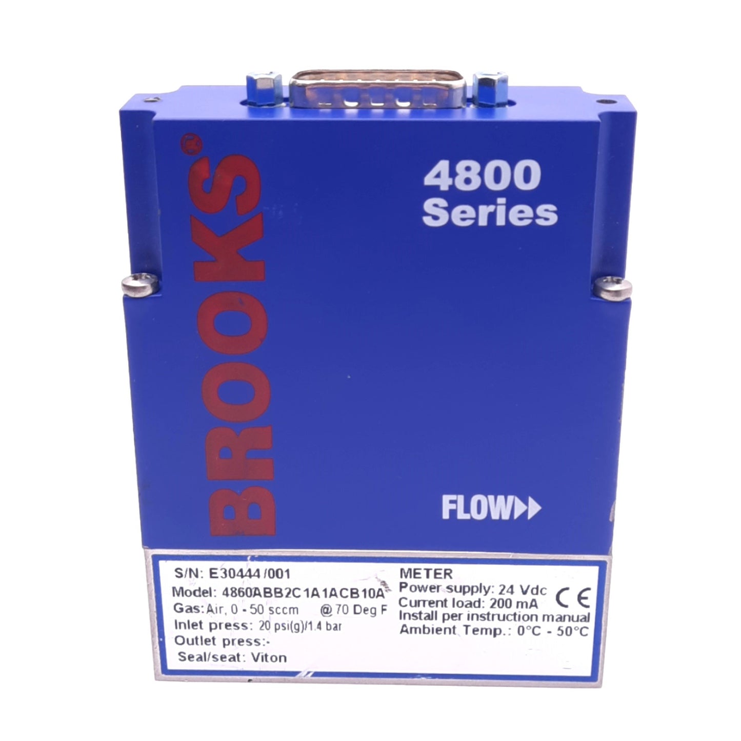 Used Brooks 4860ABB2C1A1ACB10A 4800 Series Mass Flow Meter, 10bar Max, 1/4"NPTF 24VDC