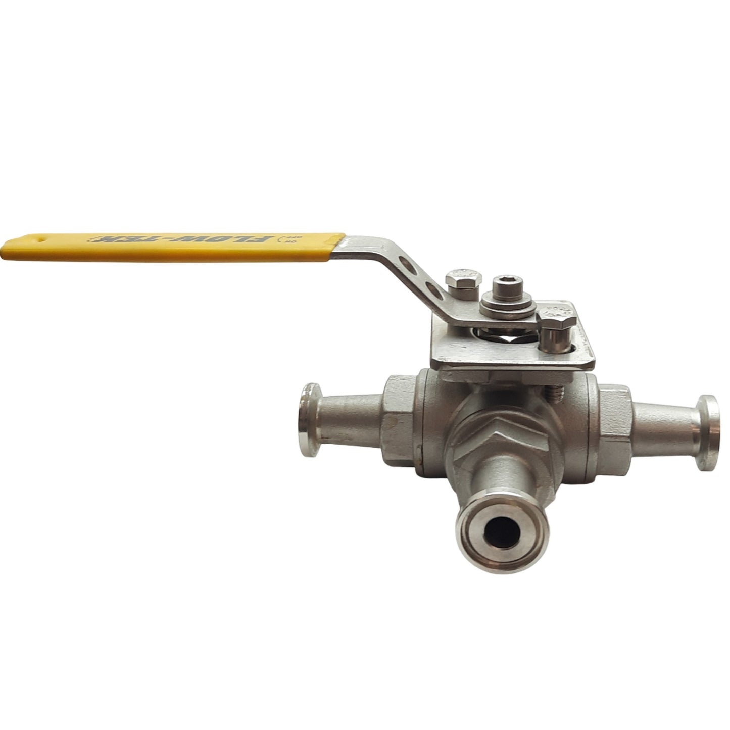 Used Flowtek Ball Valve, 800 PSIG, Water Oil Gas, 3 Way, 1/2" Sanitary Fitting