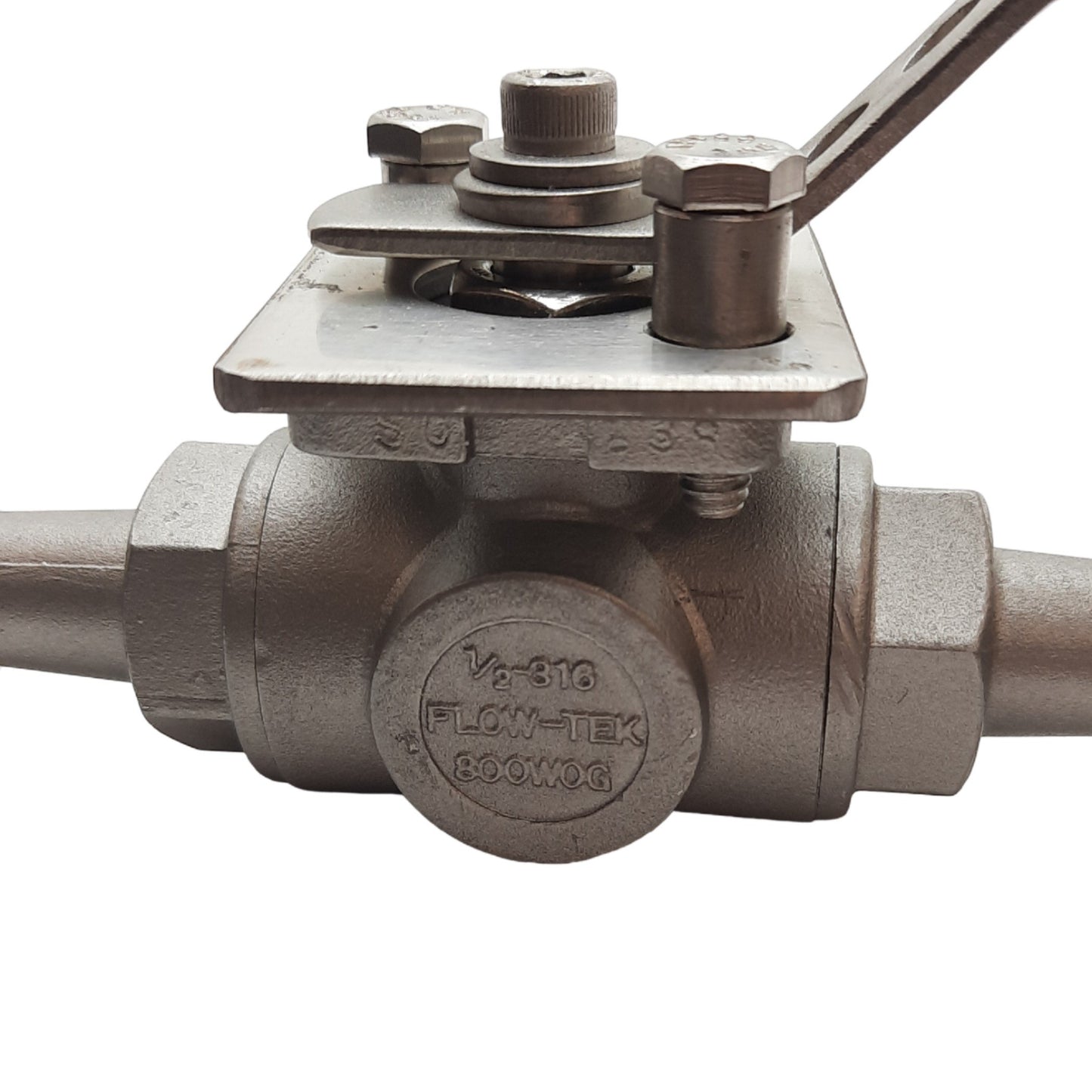 Used Flowtek Ball Valve, 800 PSIG, Water Oil Gas, 3 Way, 1/2" Sanitary Fitting