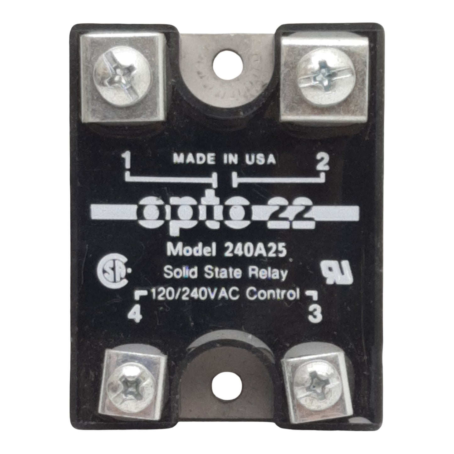 Used Opto 22 240A25 AC Control Solid-State Relay, 120/240VAC In, 25A 240VAC Out