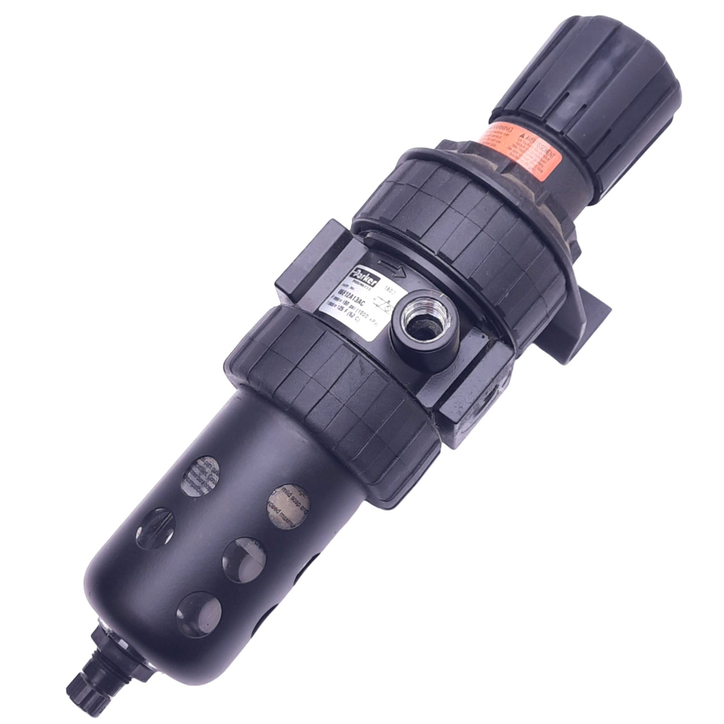 Used Parker 06E12A13AC Filter Regulator, 2-125psi Set, 40µm, 1/4" NPT, 150psi Max