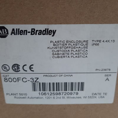 New Allen Bradley 800FC-3Z 22mm Pushbutton Enclosure Pendant Station 3 Hole Yellow