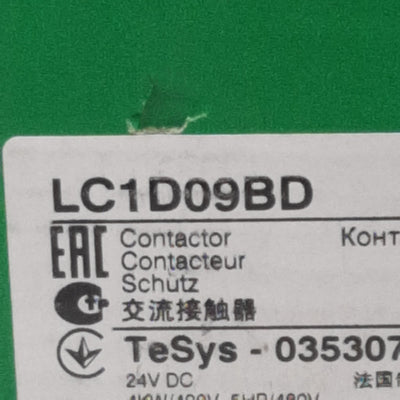 New Schneider Electric LC1D09BD Contactor, 3-Pole 3PST-NO, 9A 690VAC, 24VDC Coil