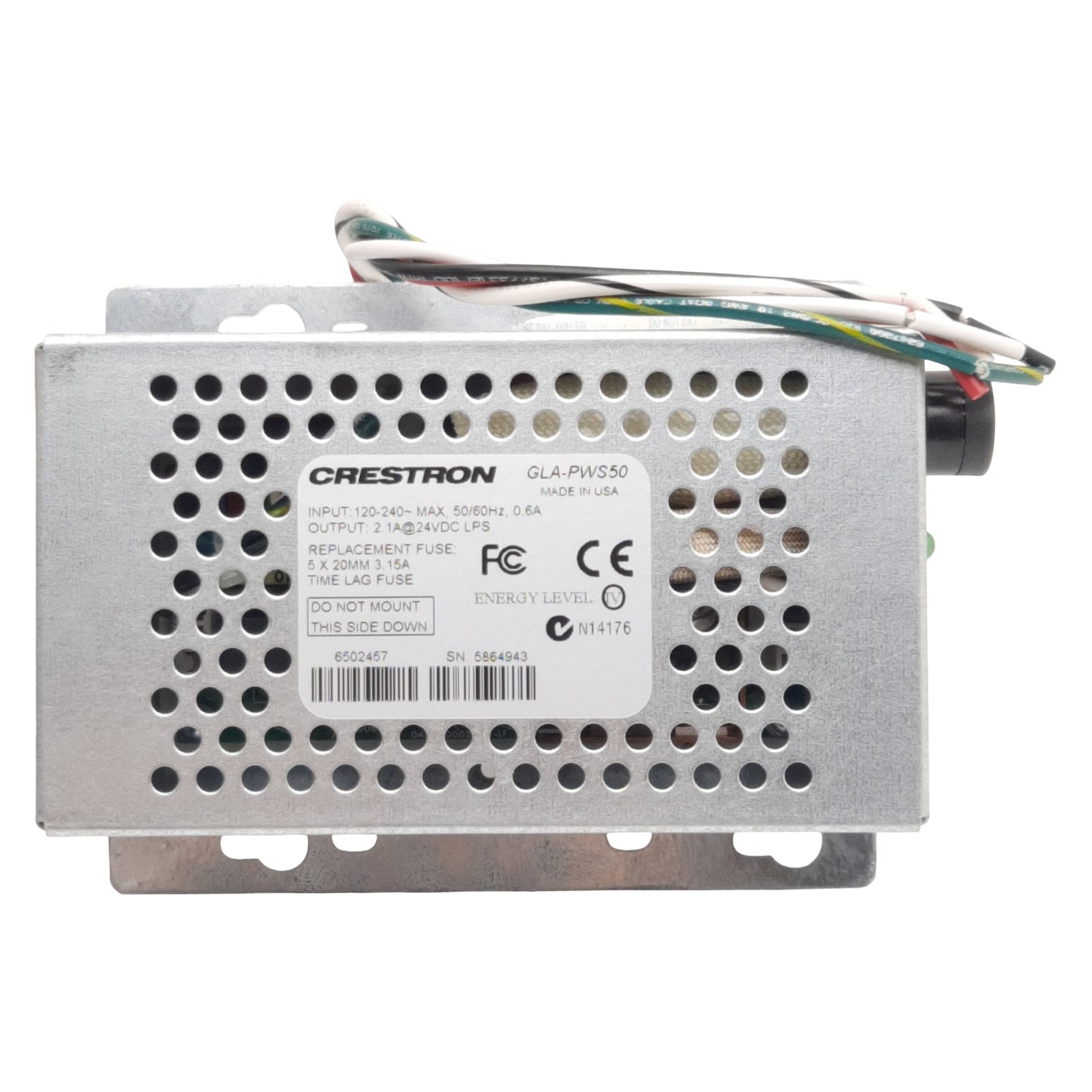 New Crestron GLA-PWS50 Power Supply, 120-240VAC In, 2.1A 24VDC 50W Out, Wall Mount