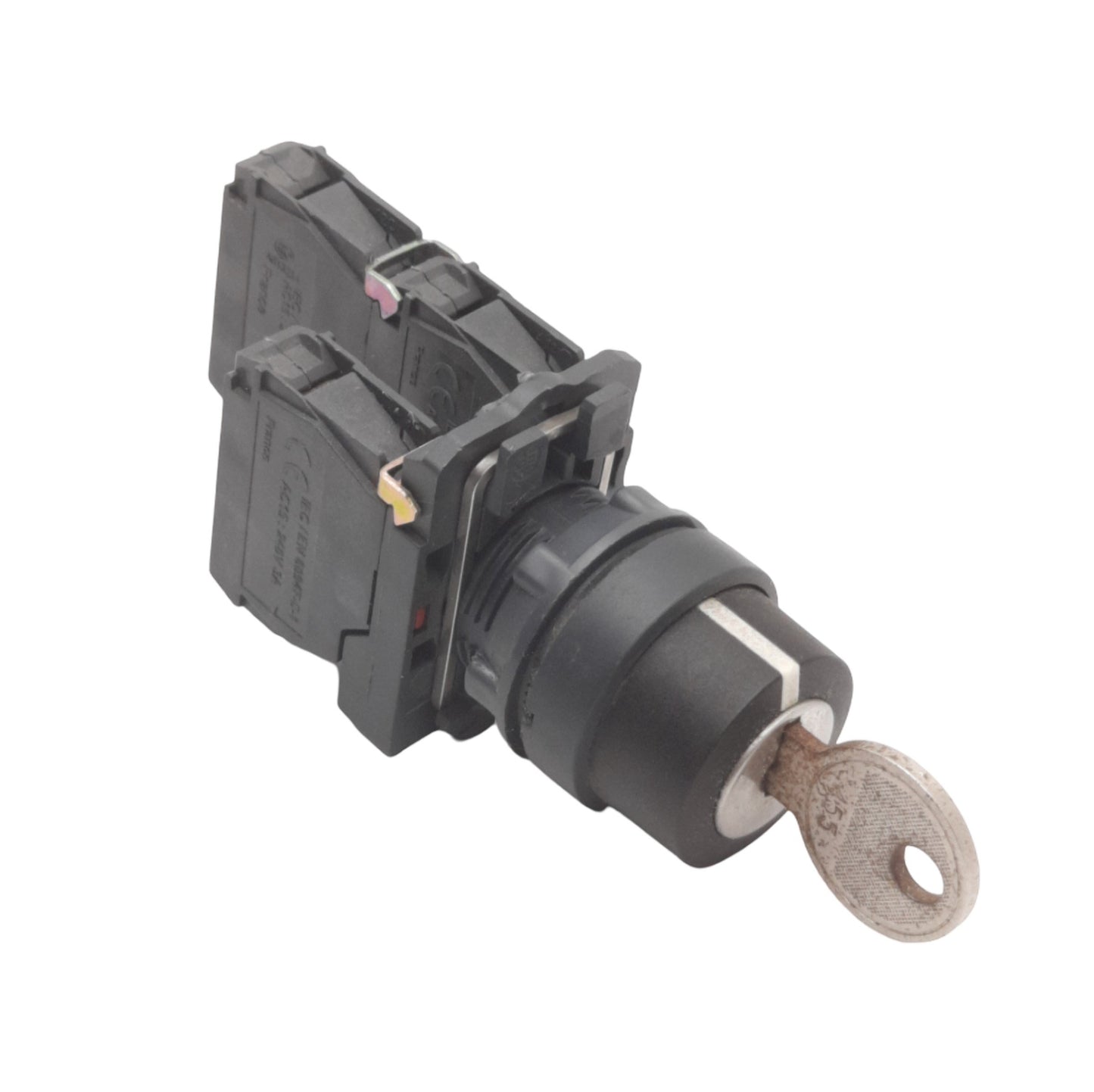 Used Telemecanique ZB4BG9 Keyed Selector Switch, 3-Pos, 2NO+1NC Contacts, 600V 10A