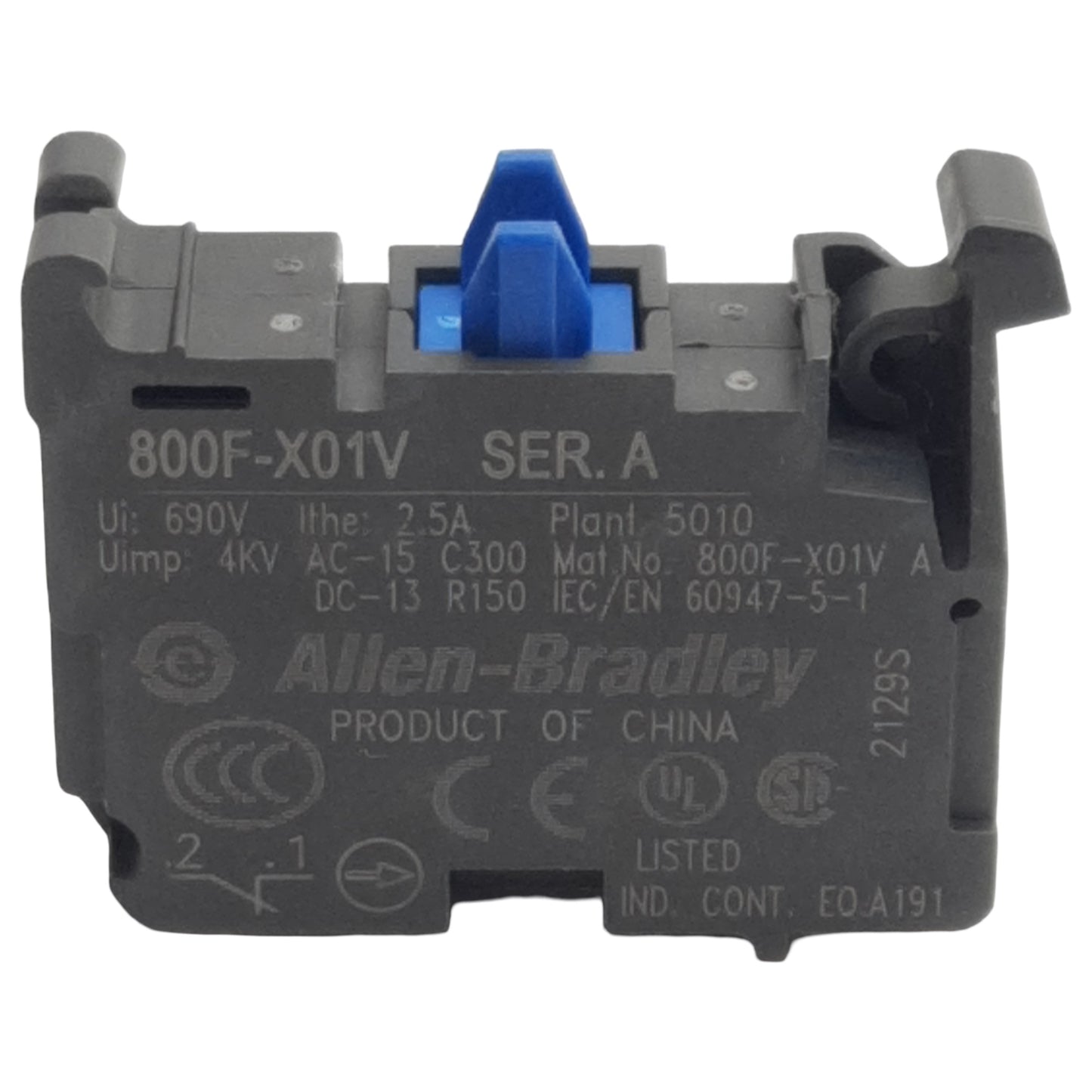 New Lot of 2 Allen Bradley 800F-X01V Pushbutton Contact Block, 1NC, 10A 600VAC, 22mm