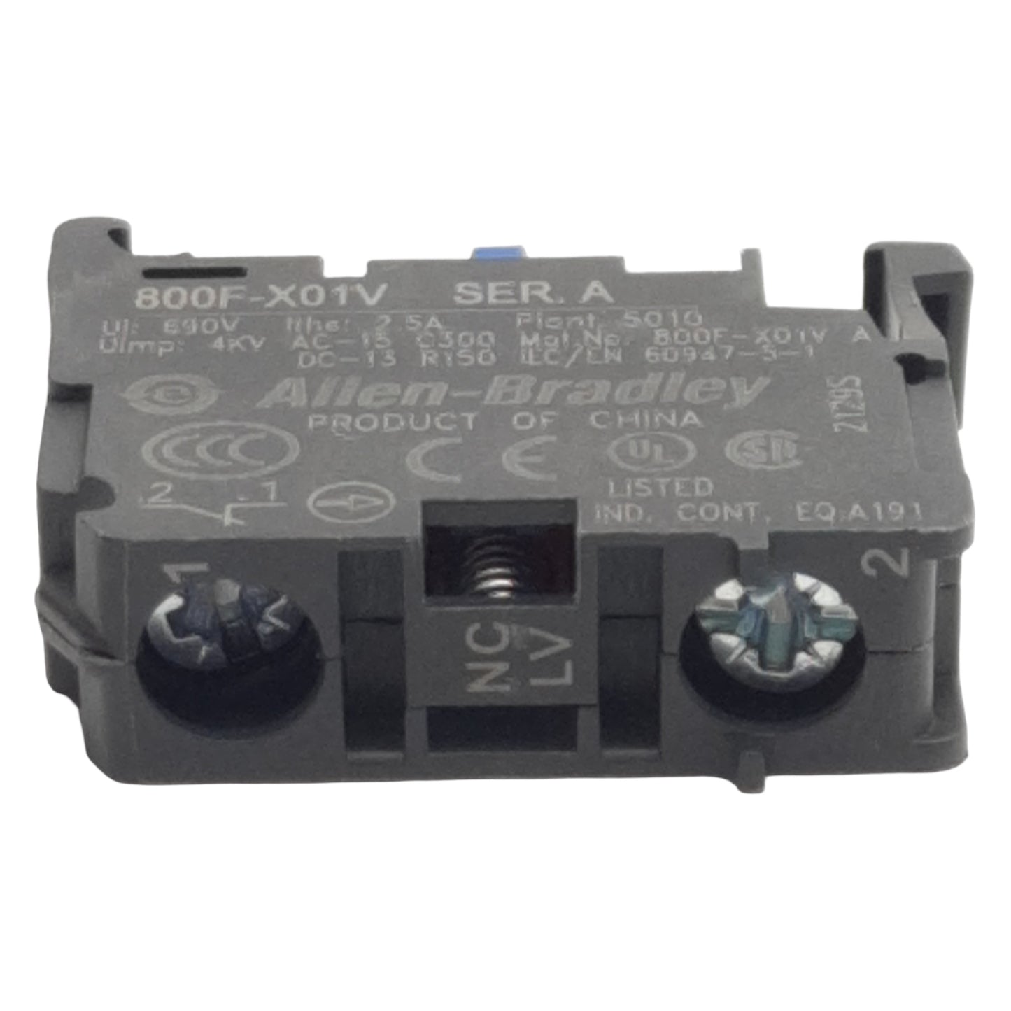 New Lot of 2 Allen Bradley 800F-X01V Pushbutton Contact Block, 1NC, 10A 600VAC, 22mm