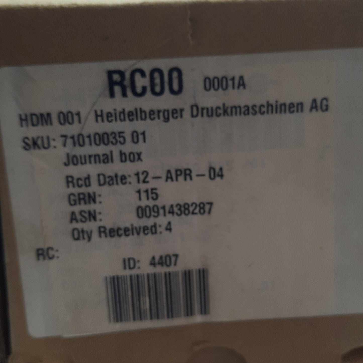 Used Heidelberg 71.010.035/01 Journal Box for CD 102 / CX 102, CS 92, SM 102 / SX 102