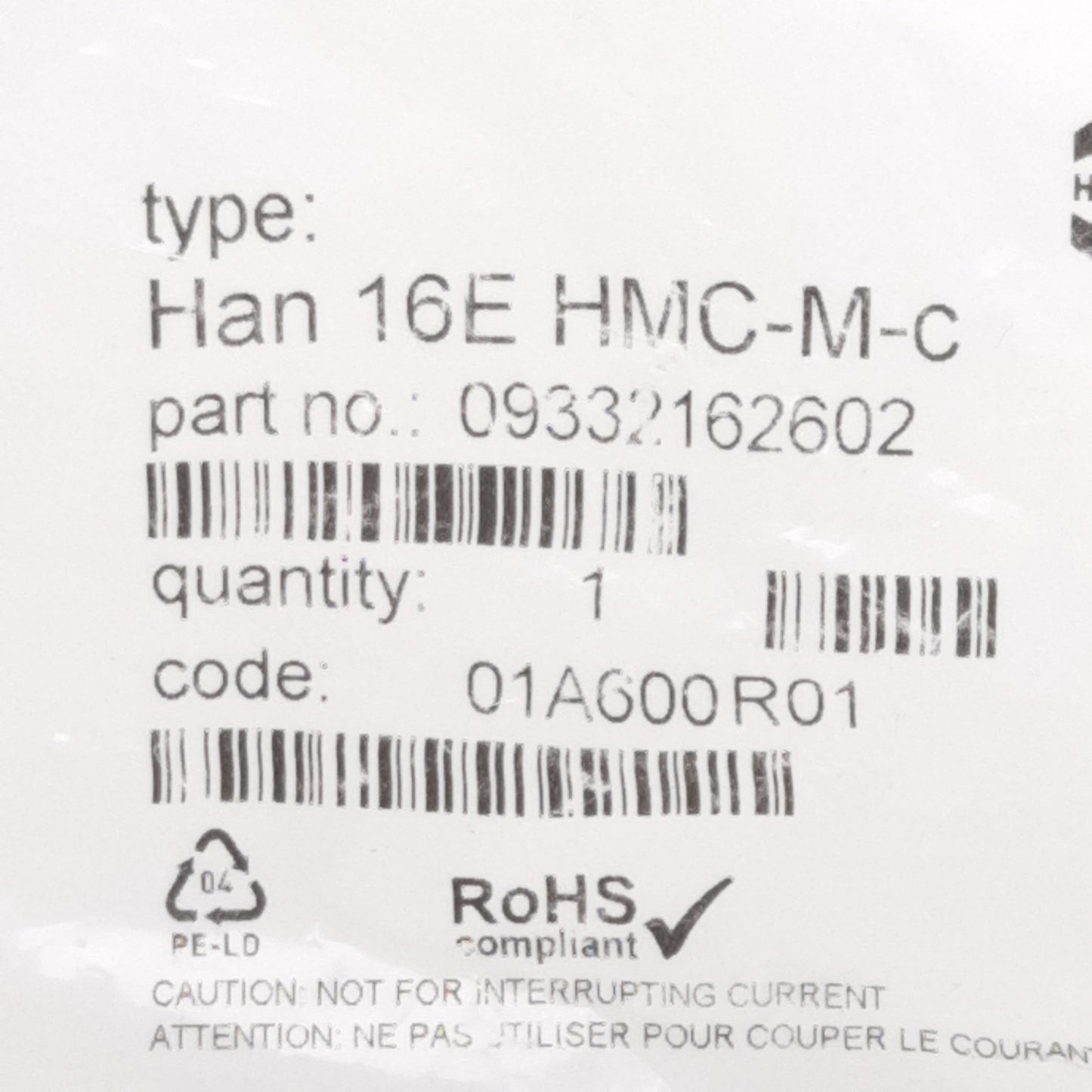 New Harting 09332162602 Heavy Duty Power Connector, 16A 500VAC, 16-Positions, Male