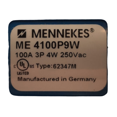 New Mennekes ME 4100P9W Pin and Sleeve Plug, 100 Amp, 250VAC, 3 Pole, 4 Wire