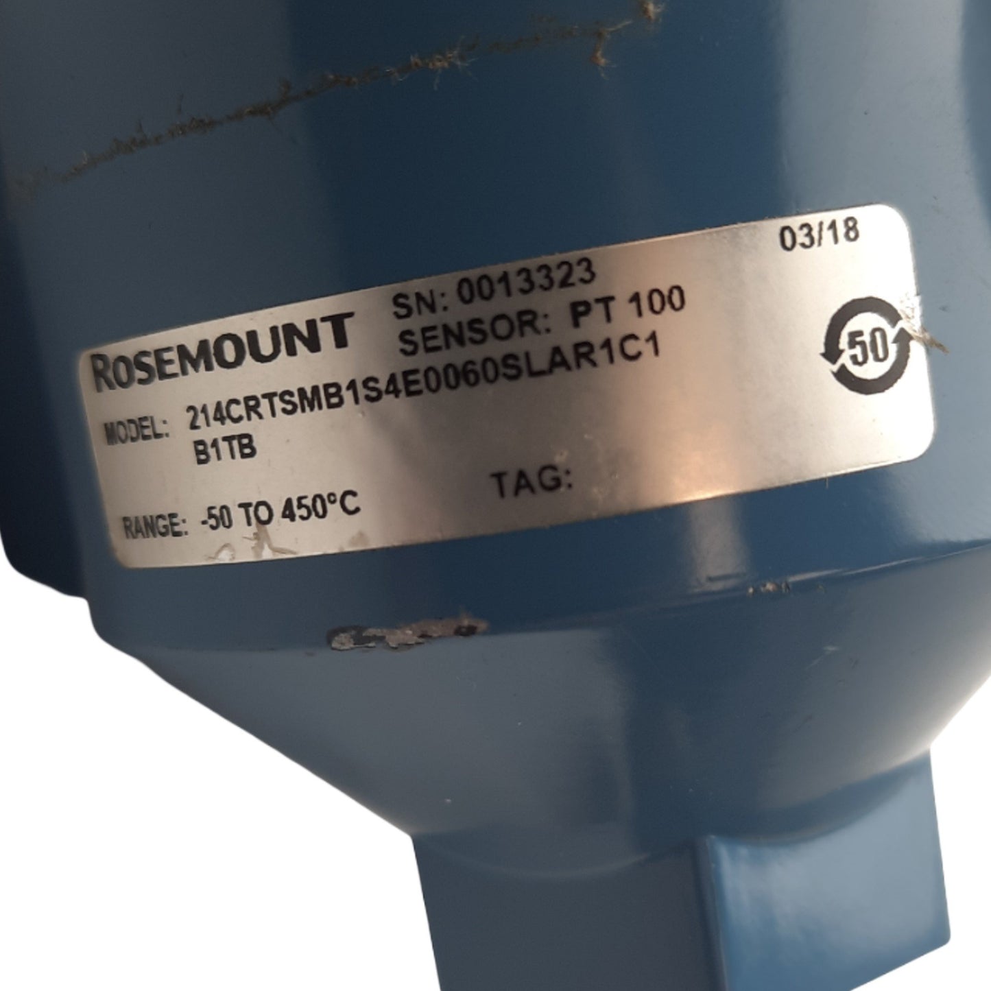 Used Rosemount 214CRTSMB1S4E0060SLAR1C1B1TB PT100 100Ω 4 wire, 6 in probe, W/ Housing