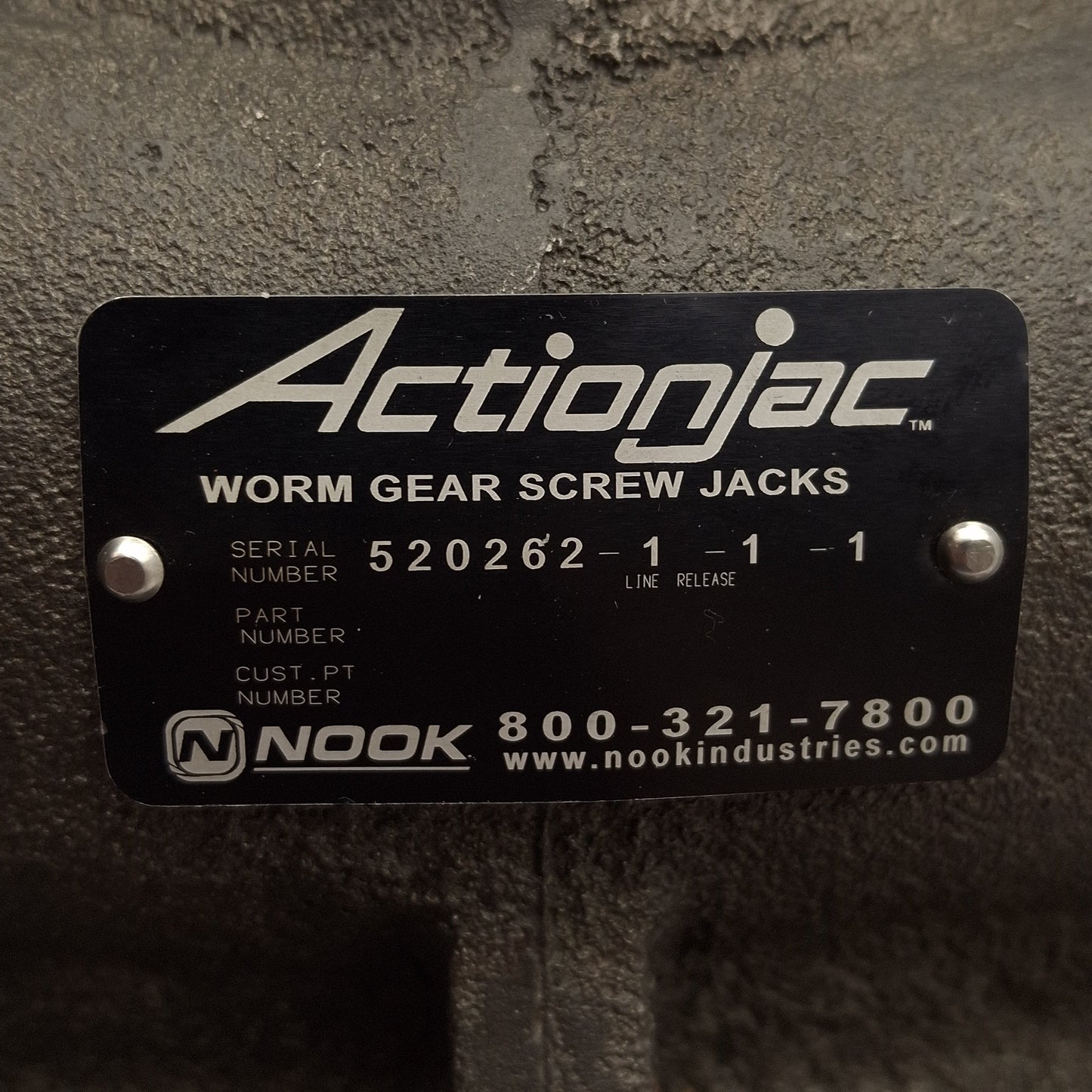 Used Nook Actionjac 520262-1-1-1 Worm Gear Screw Jack 24:1 12in Travel ø3/4in Shaft