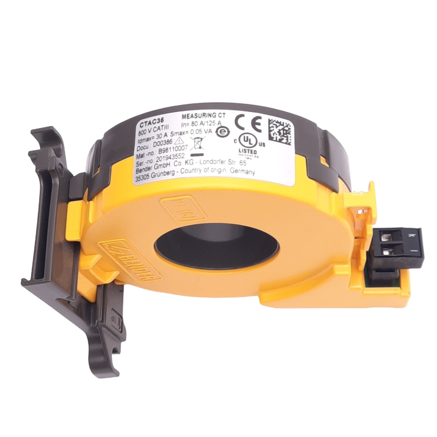 Used Bender CTAC35 B98110007 LINETRAXX Measuring Current Transformer, ø35mm, 80A/125A