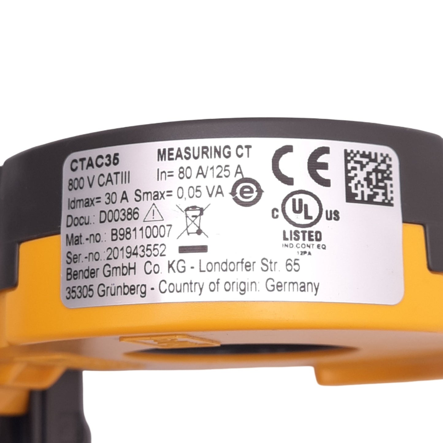 Used Bender CTAC35 B98110007 LINETRAXX Measuring Current Transformer, ø35mm, 80A/125A