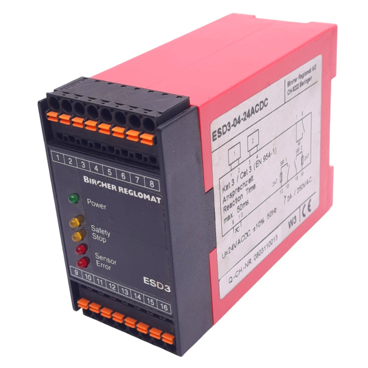 Used Bircher Reglomat ESD3-04-24ACDC Safety Controller, 3NO 2NC, 24VAC/DC, 5VA Max