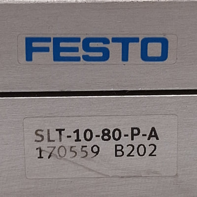 Used Festo SLT-10-80-P-A Pneumatic Slide, ø10mm Bore, 80mm Stroke, 1-10bar, M5 Ports