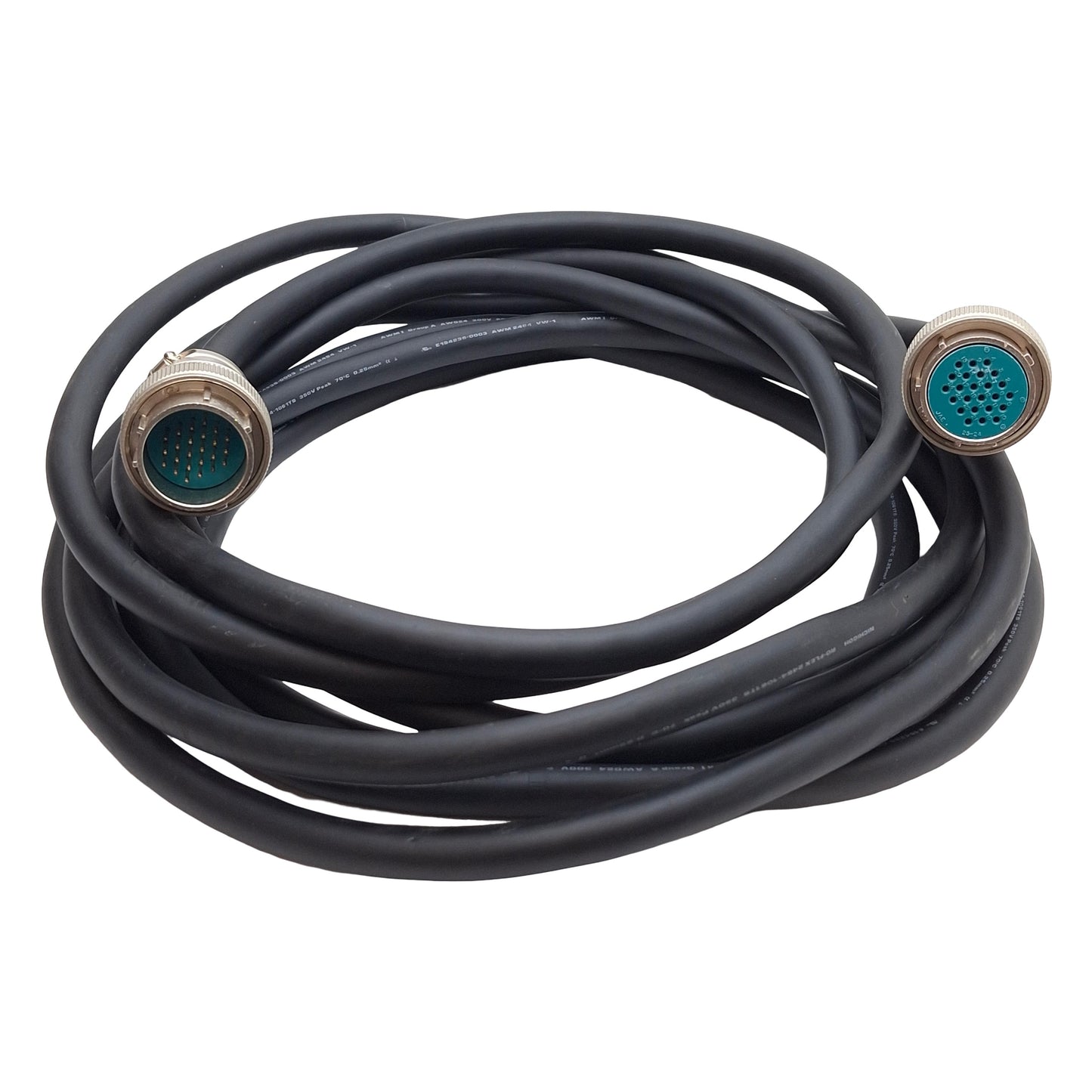 Used JAE SRCN6A25-24 Robot Teach Pendant Cable, M30 24-Pin Male to Female, 5m Long
