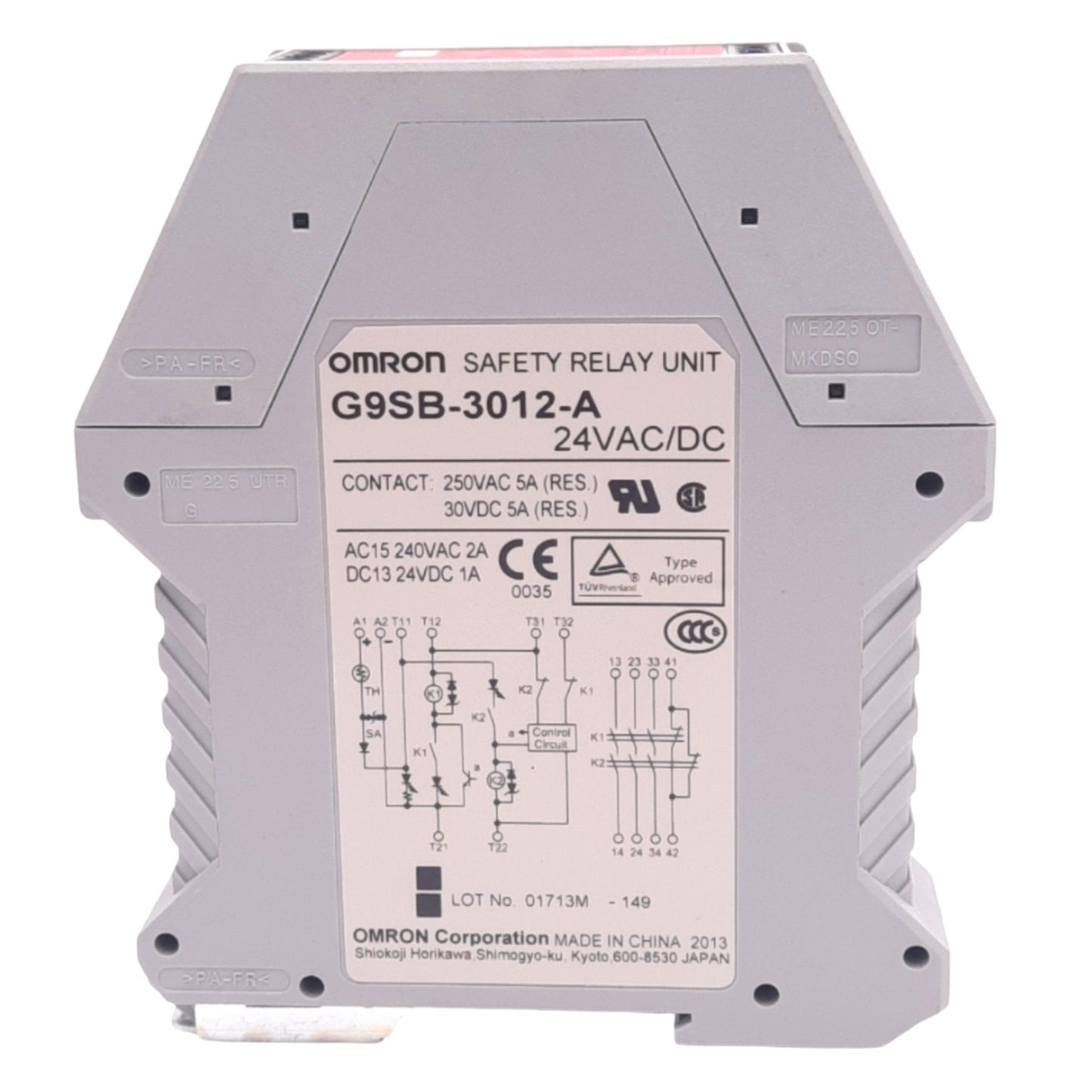Used Omron G9SB-3012-A Safety Relay Unit, 3PST-NO, 1NC Aux, 2 Safety Inputs, 24VAC/DC