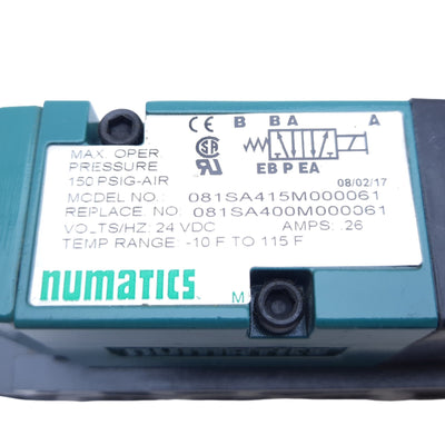New Numatic 081SA415M000061 Electric Actuator Pneumatic Valve, 150PSIG 24 VDC Coil