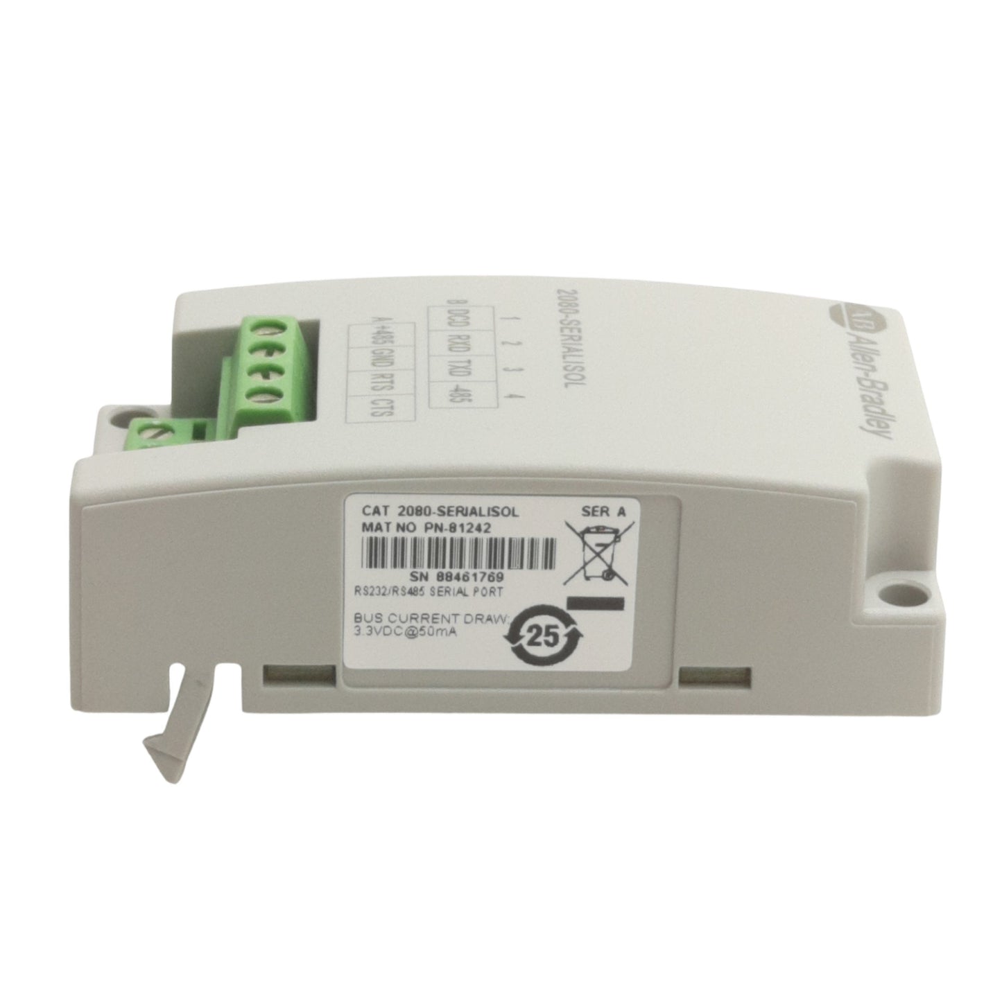 Used Allen Bradley 2080SERIALISOL 81242 Micro 800 Serial Port, RS232/485 Serial Port