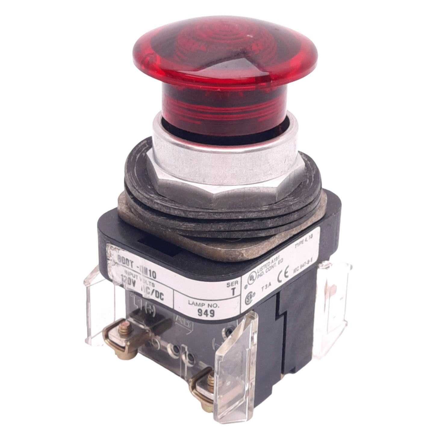 Used Allen Bradley 800T-QM10 Illuminated Pushbutton, ø30mm, 1NC 1NO, 600VAC 10A Max