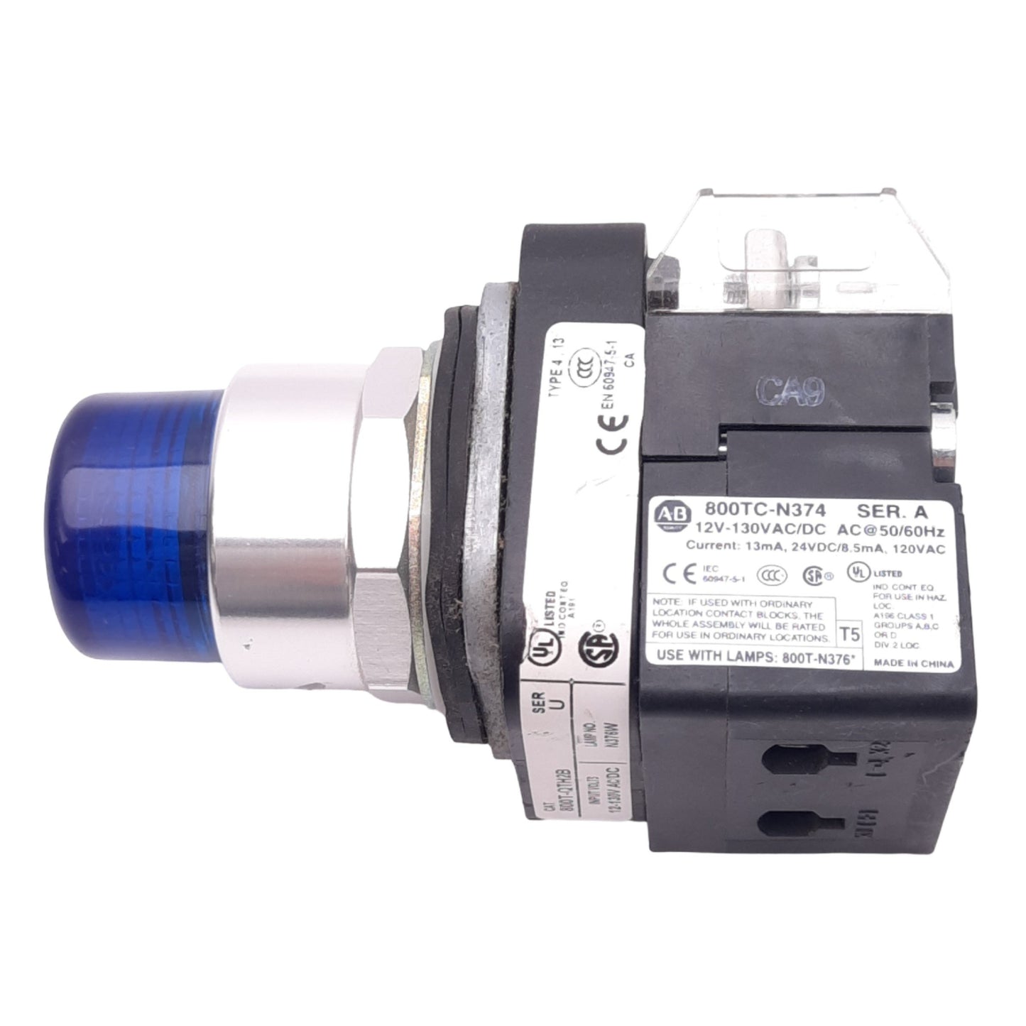 Used Allen Bradley 800T-QTH2B Illuminated Pushbutton, ø30mm, 1NC 1NO, 600VAC 10A Max