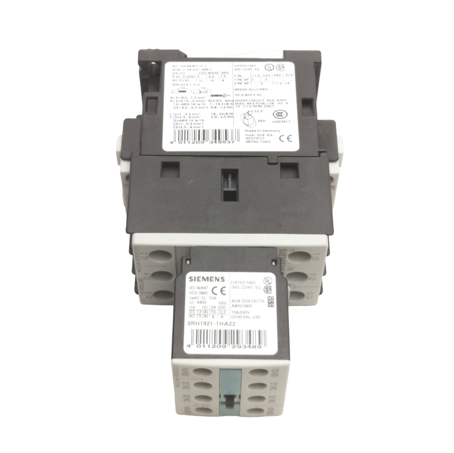 New Siemens 3RT1024-1AG24 Contactor 3P NO & 2NO+2NC Aux, 12A 400VAC, 110VAC Coil