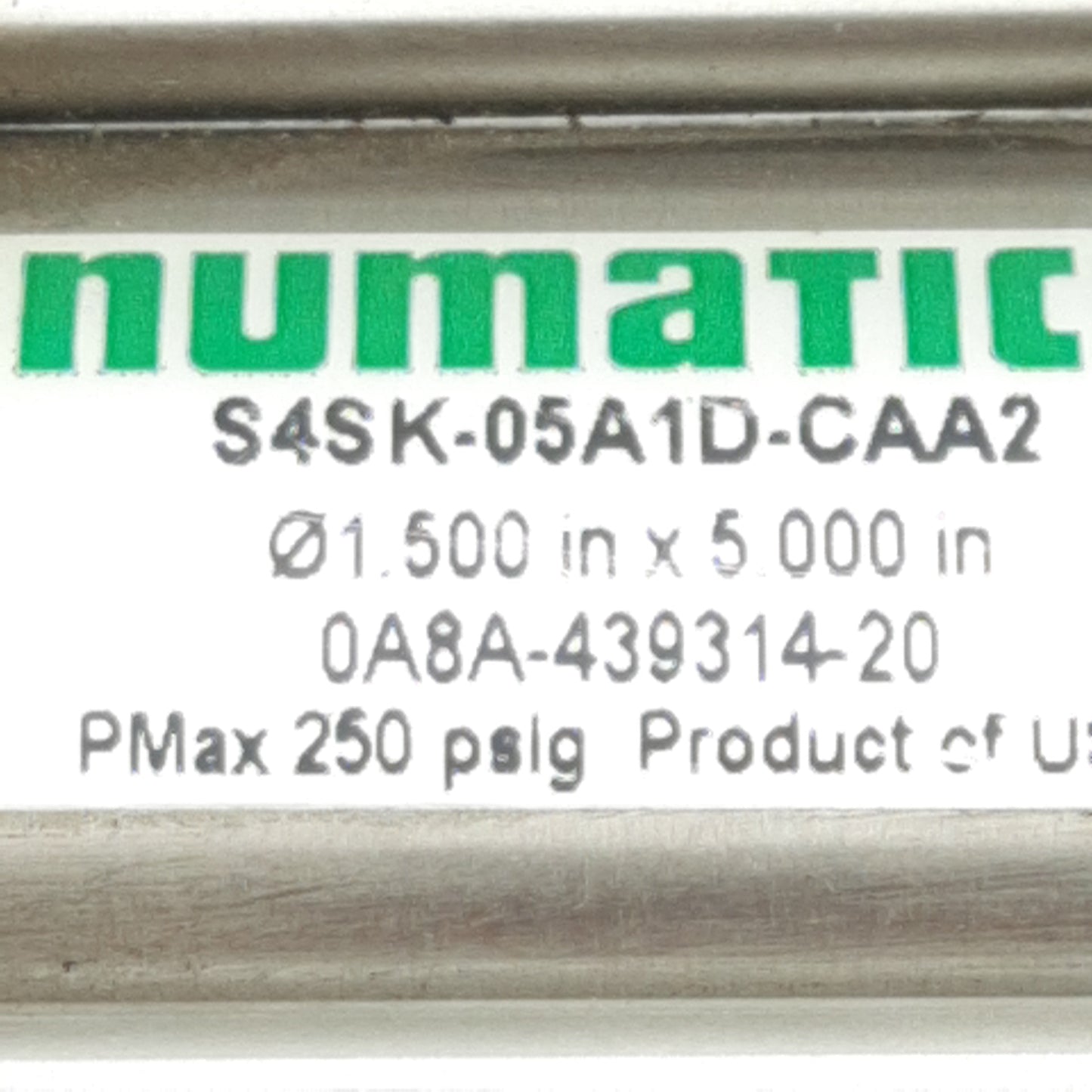 Used Numatics S4SK-05A1D-CAA2 Pneumatic Cylinder, ø1.5in Bore, 5in Stroke, 3/8in NPT