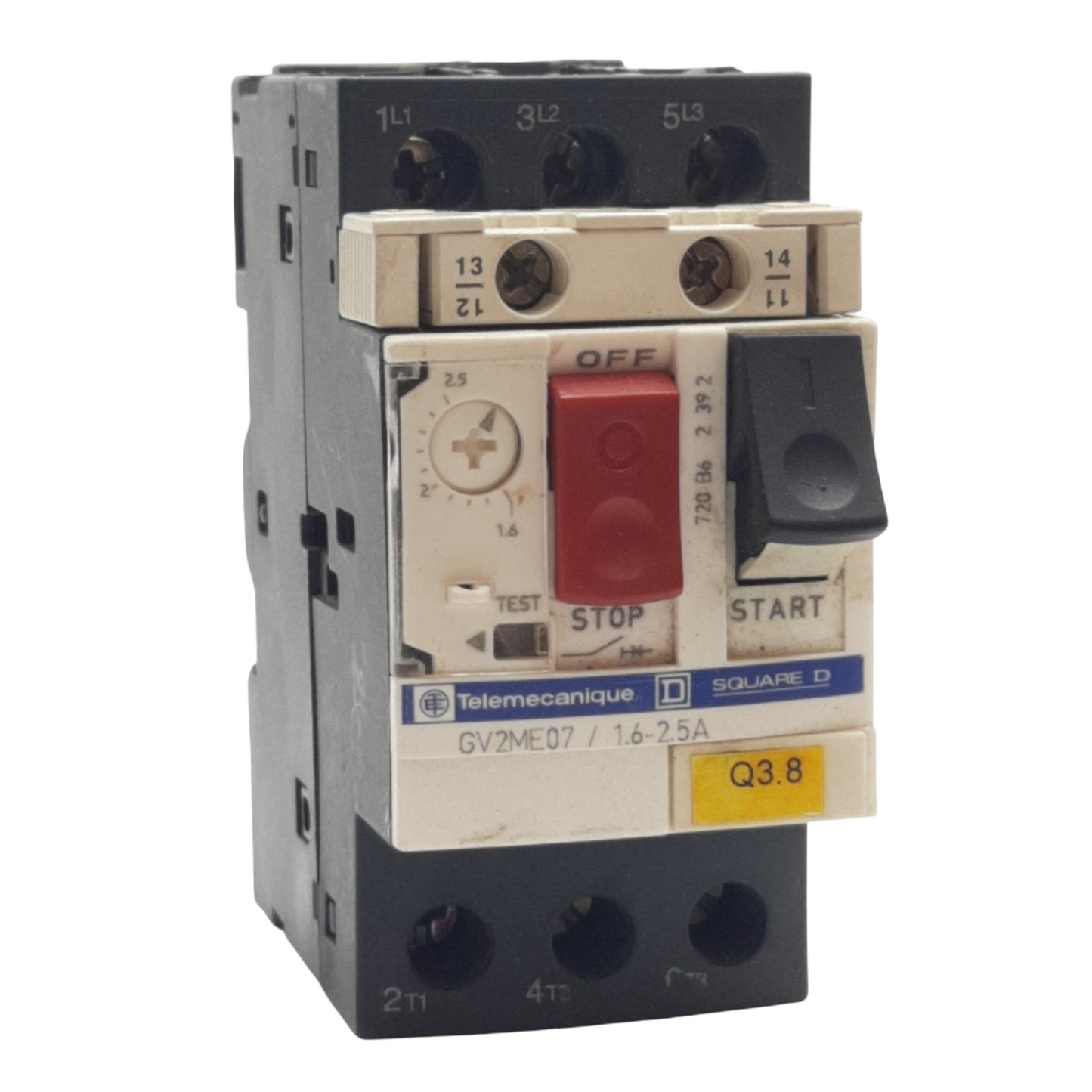 Used Telemecanique GV2ME07 Manual Motor Starter Circuit Breaker 3-Pole 690V, 1.6-2.5A