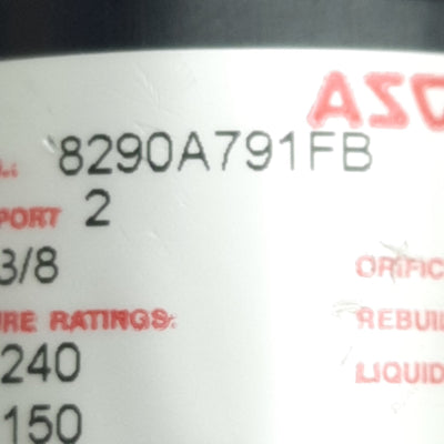 Used Asco 8290A791FB Multi-Purpose Valve 2-Way NC, 3/8in NPT, 150/240psig, 2.3Cv