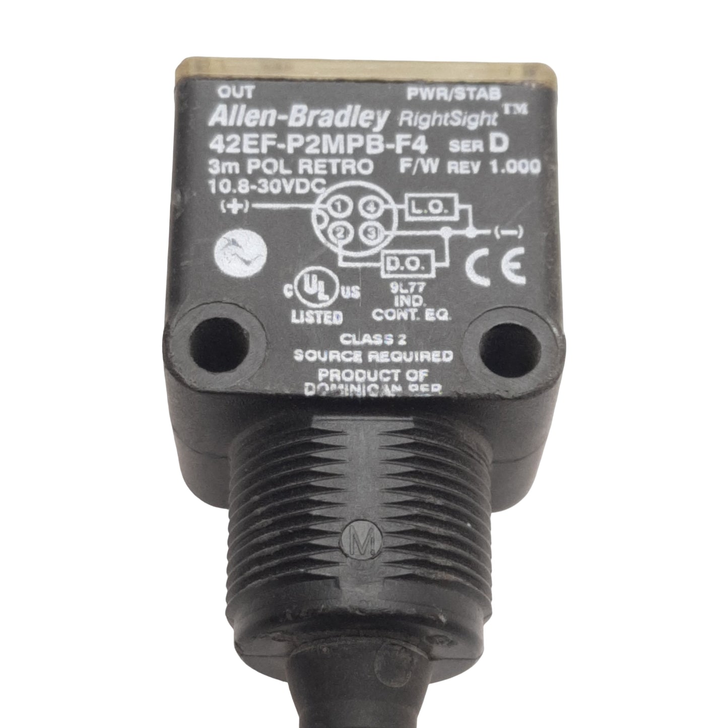 Used Allen Bradley 42EF-P2MPB-F4 Photoelectric Sensor, PNP, 3m Range, 30VDC, M12 4-P