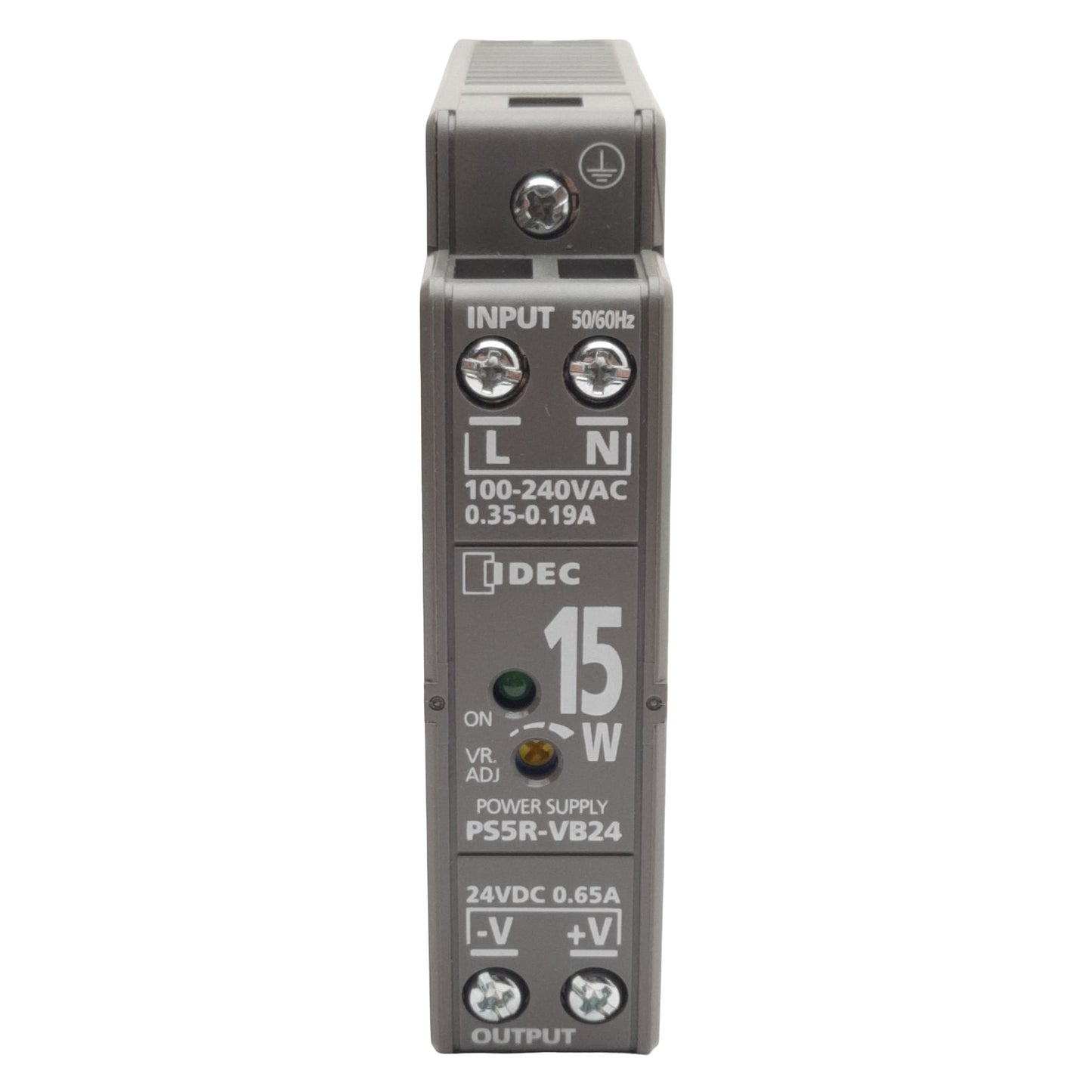 Used Idec PS5R-VB24 Power Supply, 100-240VAC In, 24VDC 0.65A 15W Out, DIN Rail