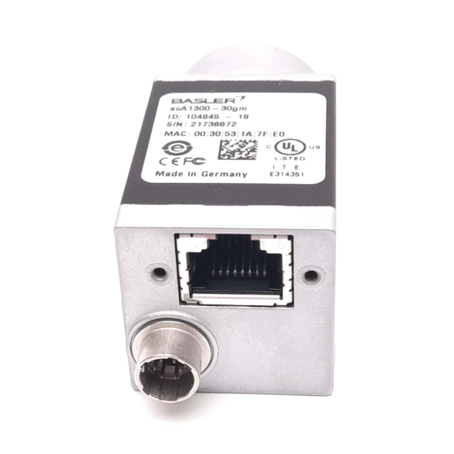 Used Basler acA1300-30gm GigE Camera, 1/3in, 1296x966, 30fps, 12VDC, RJ45, C-Mount