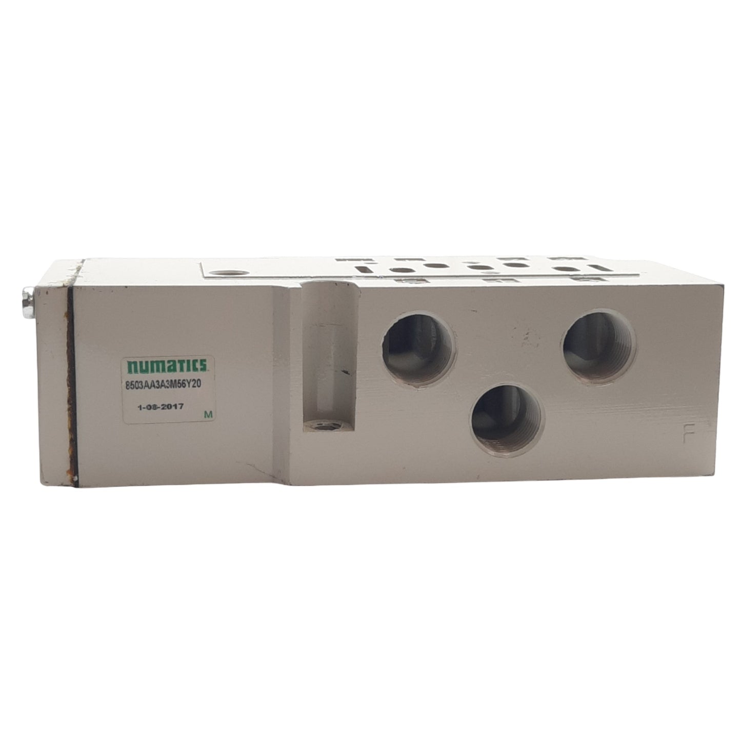 Used Asco Numatics 8503AA3A3M56Y20 Valve Base, 3/8 NPTF Port, 26mm Valve, 4 pin M12