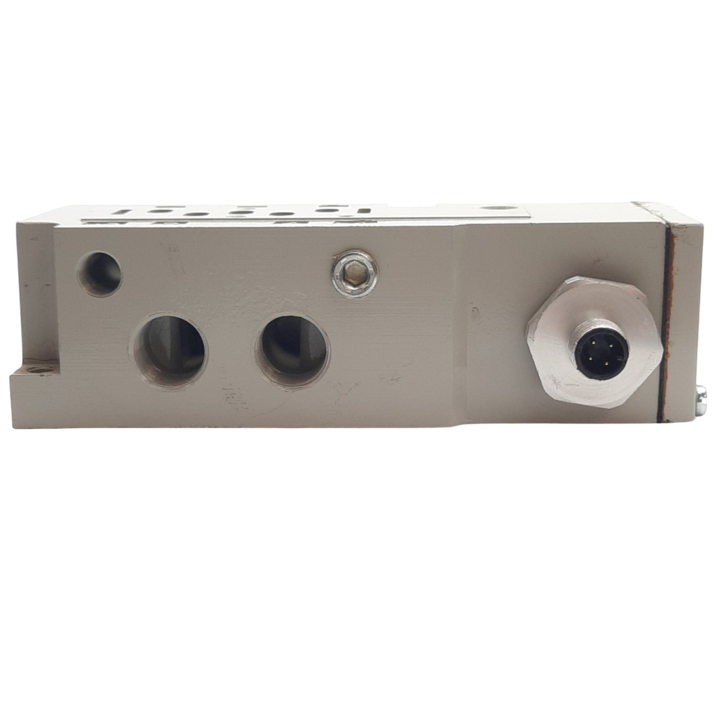 Used Asco Numatics 8503AA3A3M56Y20 Valve Base, 3/8 NPTF Port, 26mm Valve, 4 pin M12