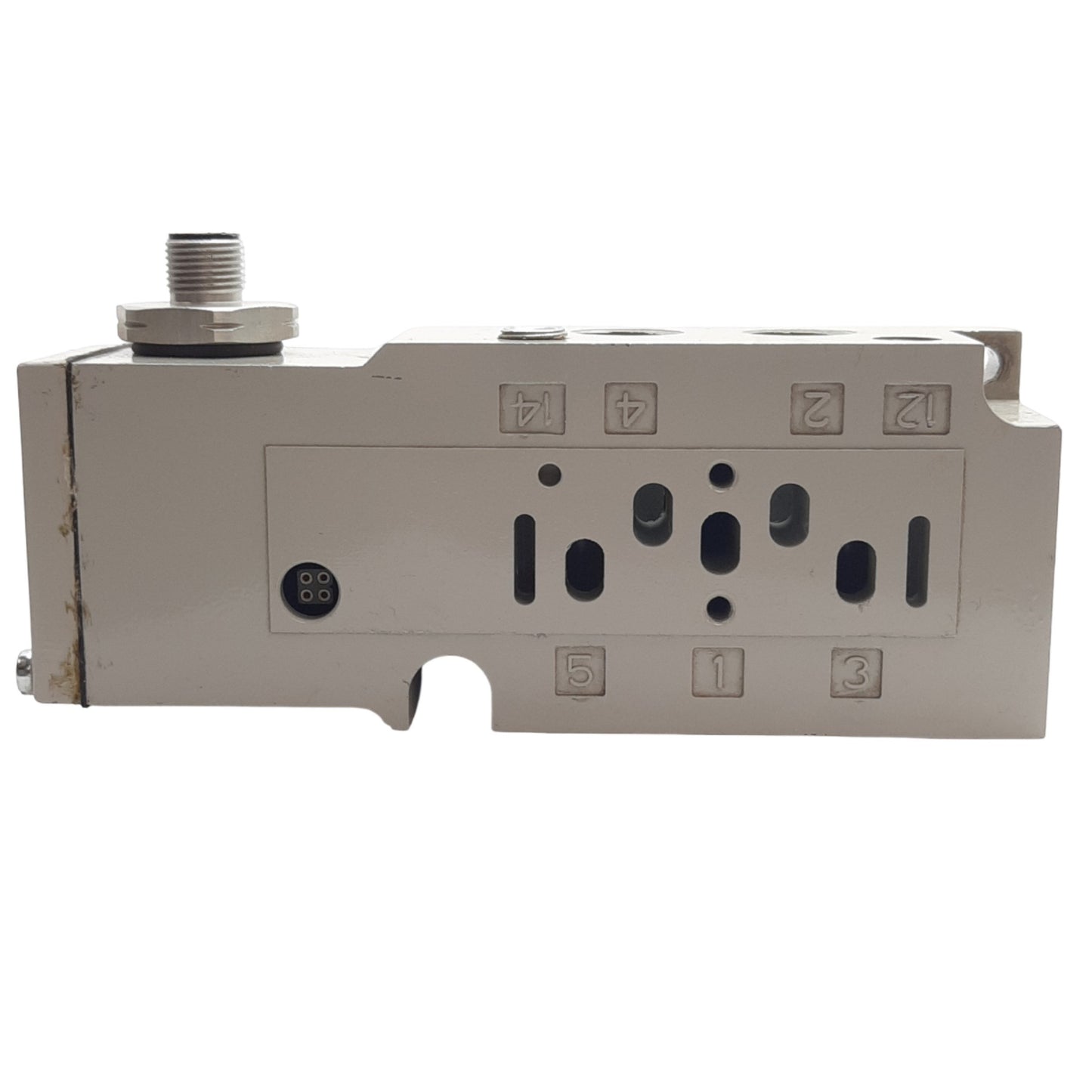 Used Asco Numatics 8503AA3A3M56Y20 Valve Base, 3/8 NPTF Port, 26mm Valve, 4 pin M12