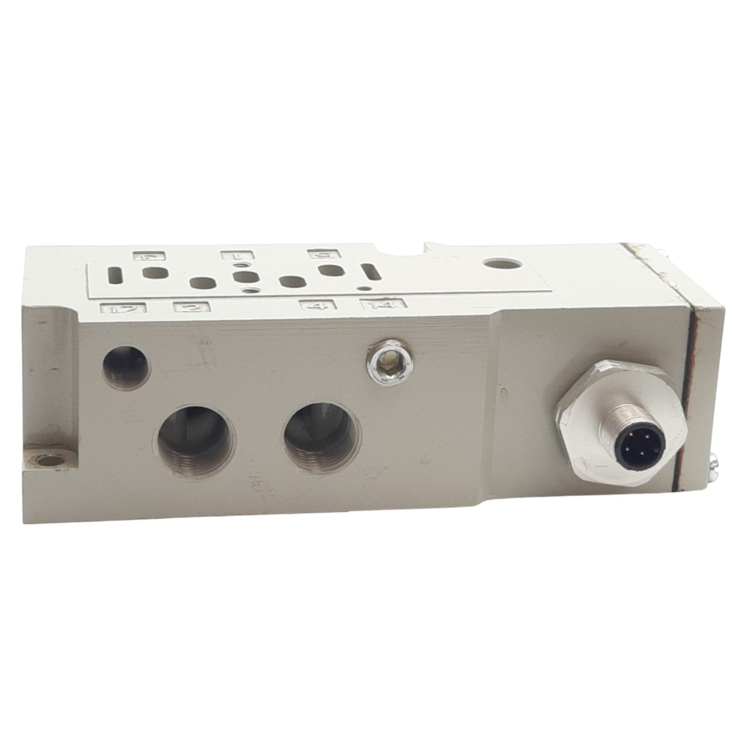 Used Asco Numatics 8503AA3A3M56Y20 Valve Base, 3/8 NPTF Port, 26mm Valve, 4 pin M12