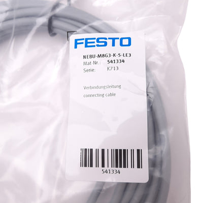 New Festo NEBU-M8G3-K-5-LE3 Cable for Pressure Sensor, M8 3-Pin Female, 5m Length
