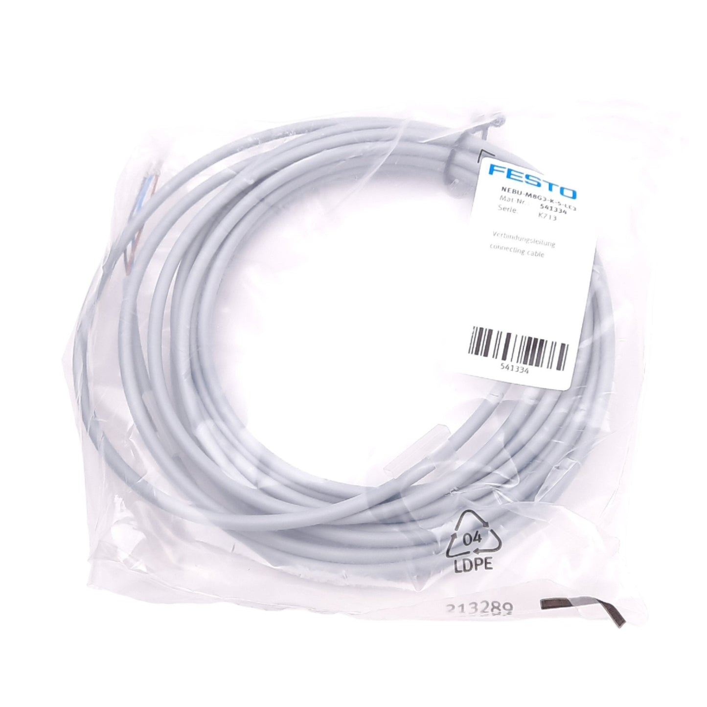 New Festo NEBU-M8G3-K-5-LE3 Cable for Pressure Sensor, M8 3-Pin Female, 5m Length