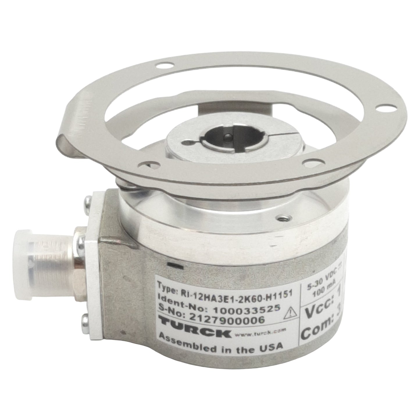 Used Turck 100033525 Rotary Encoder, 60-Pulse, ø2" Shaft ø1/2" Bore, 30VDC, M12 5-Pin