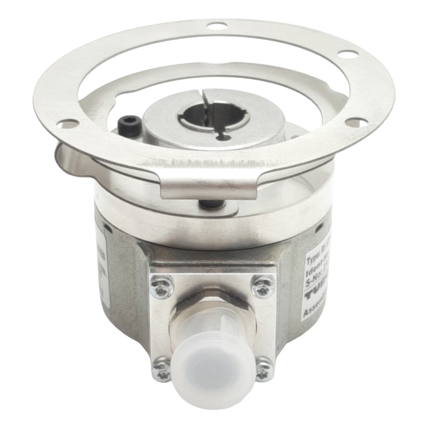 Used Turck 100033525 Rotary Encoder, 60-Pulse, ø2" Shaft ø1/2" Bore, 30VDC, M12 5-Pin
