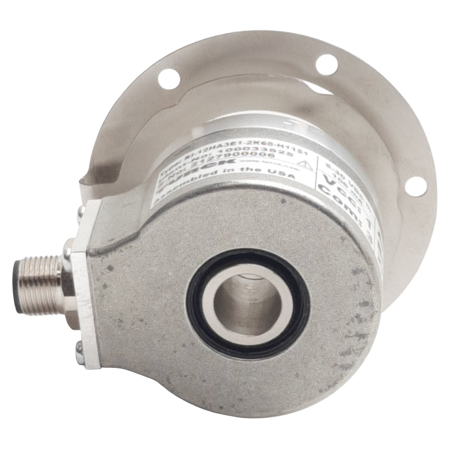 Used Turck 100033525 Rotary Encoder, 60-Pulse, ø2" Shaft ø1/2" Bore, 30VDC, M12 5-Pin
